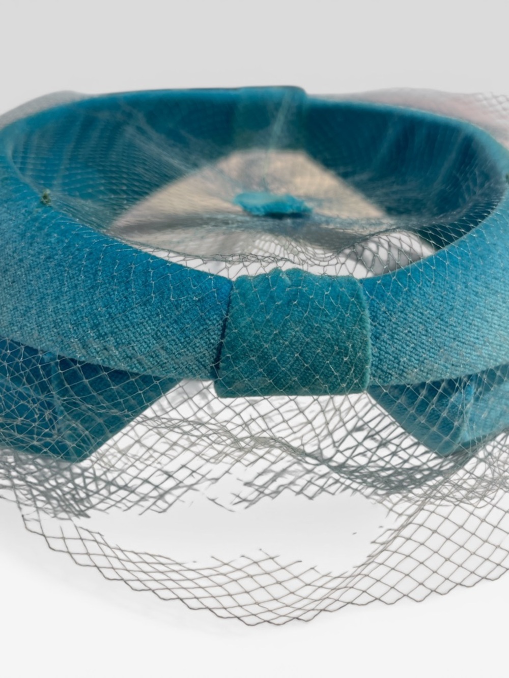 Vintage Teal Pillbox Hat with Veil - Women Accessories